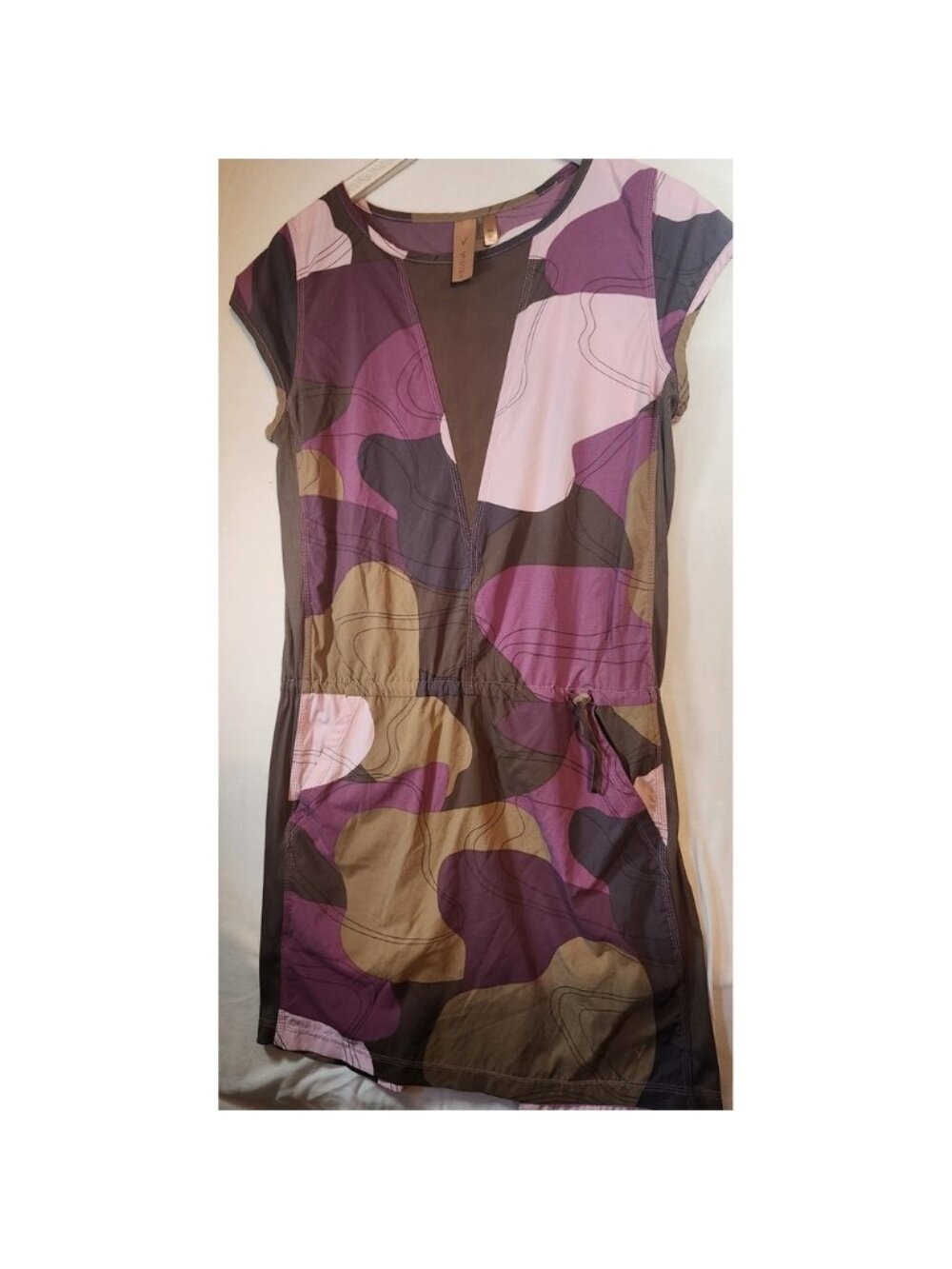 Indyeva Womens Abstract Camo Print Short Sleeve Active Dress Purple Olive Size M